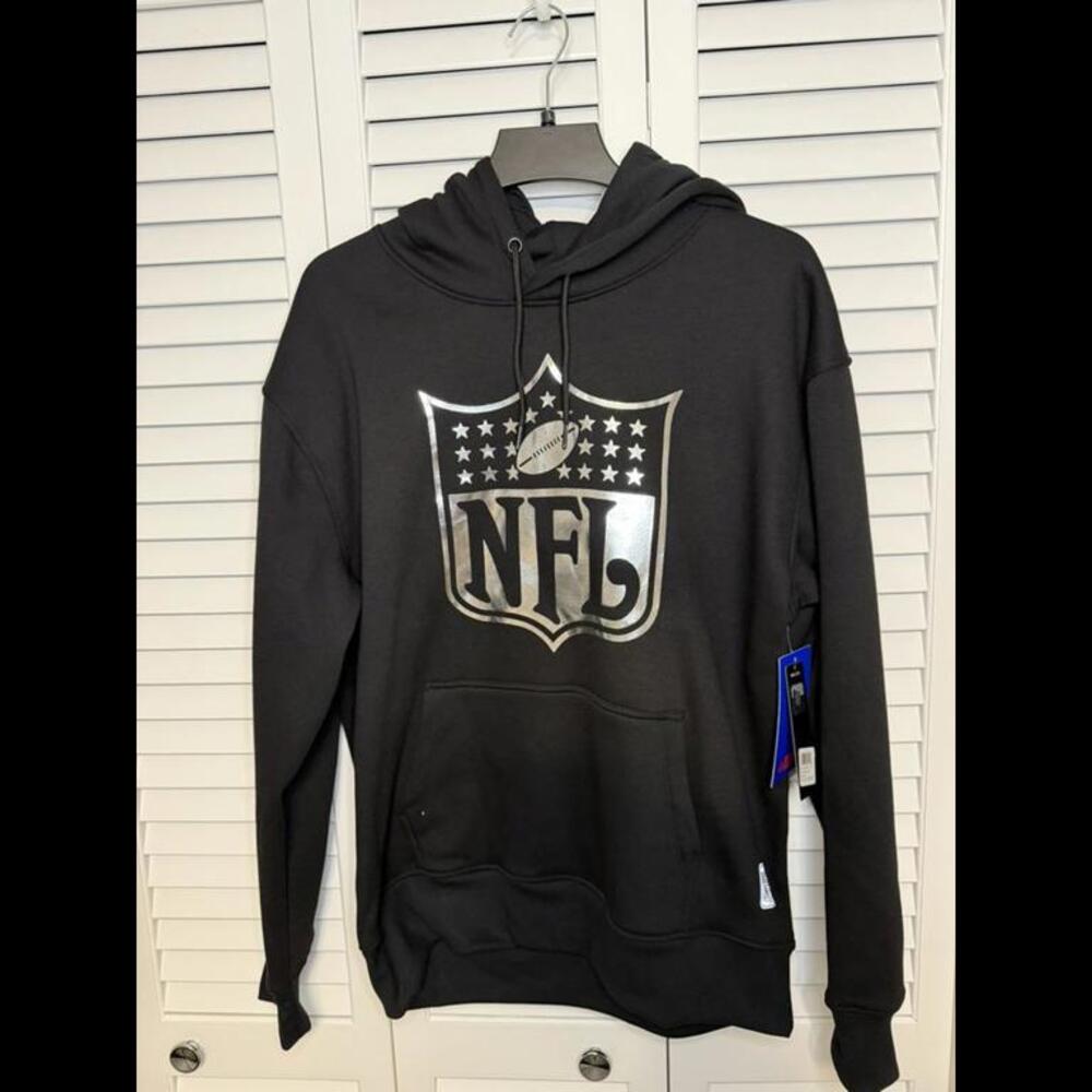NFL Silver Logo Shield Football Hoodie Sweatshirt - Black - Men's - NWT-  L